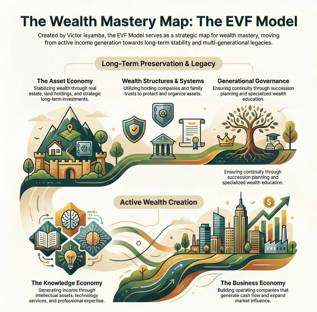 The Wealth Mastery Map is a thought leadership concept shared by Victor Isyamba, the Founding Wealth Mastery Coach at WMC,  that explains how wealth is built and sustained within the regional economy.